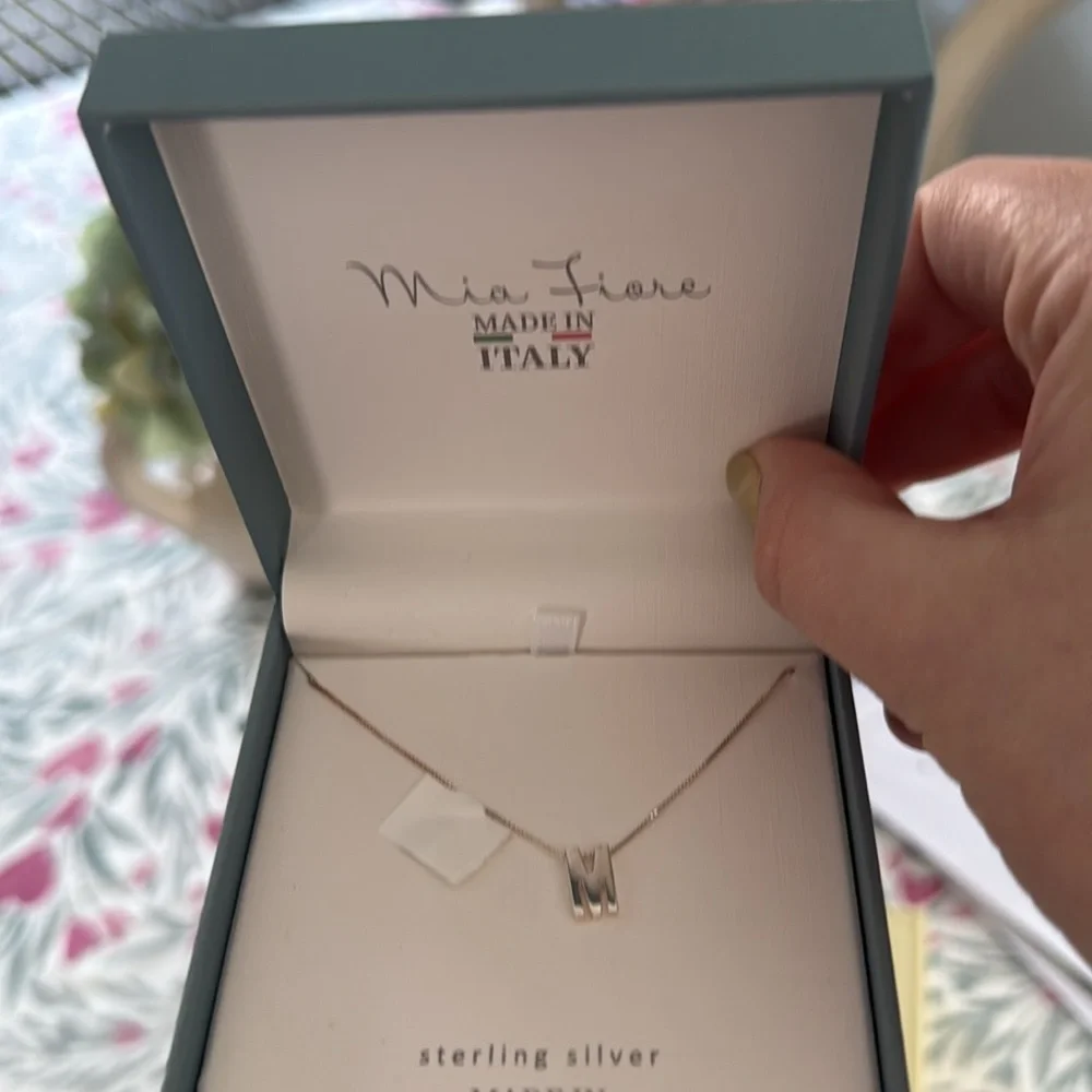 Sterling Silver 'M' Pendant Necklace - Picture 2 of 2